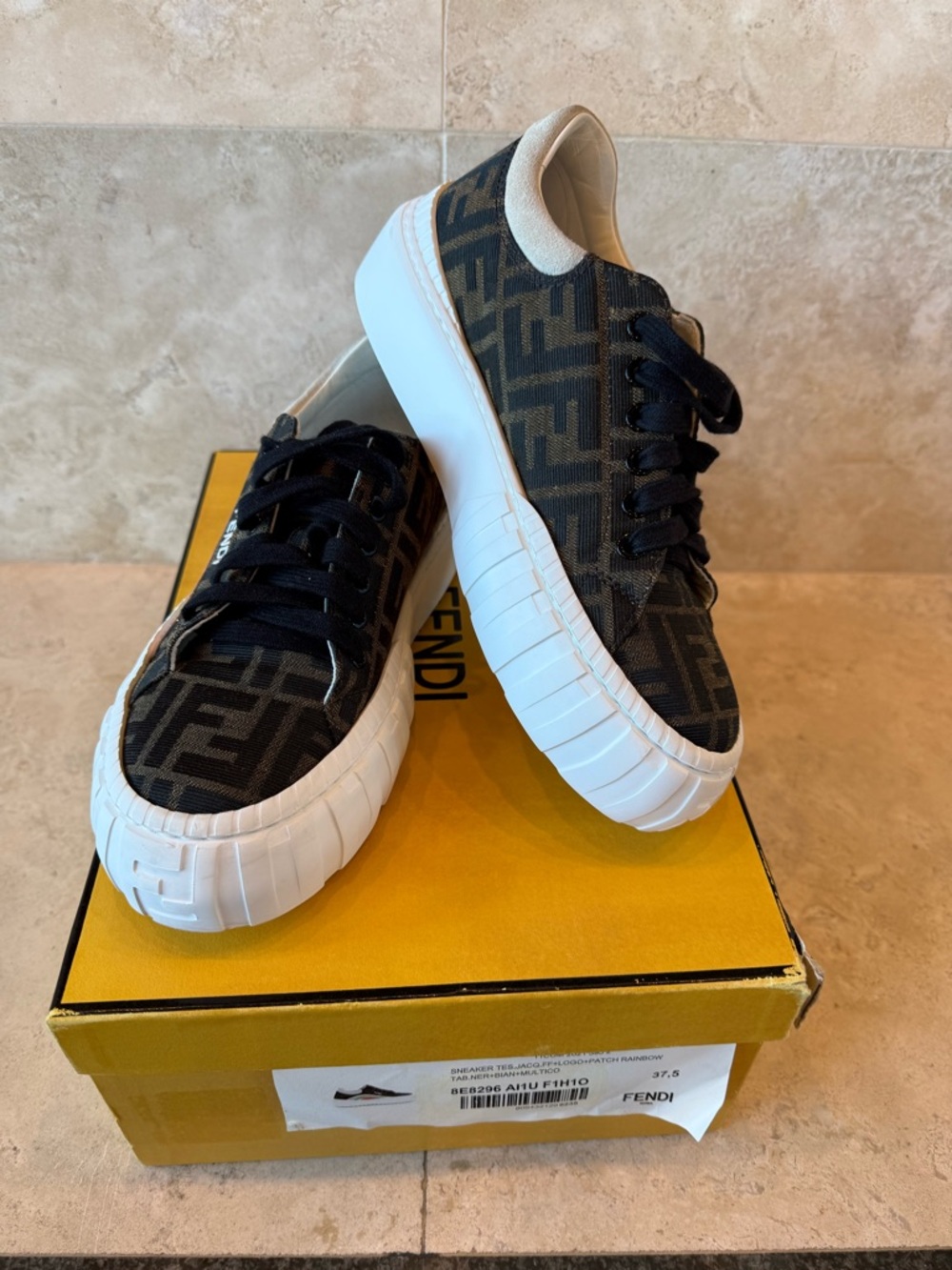 Fendi White Leather Low-Top Sneaker with Black Laces